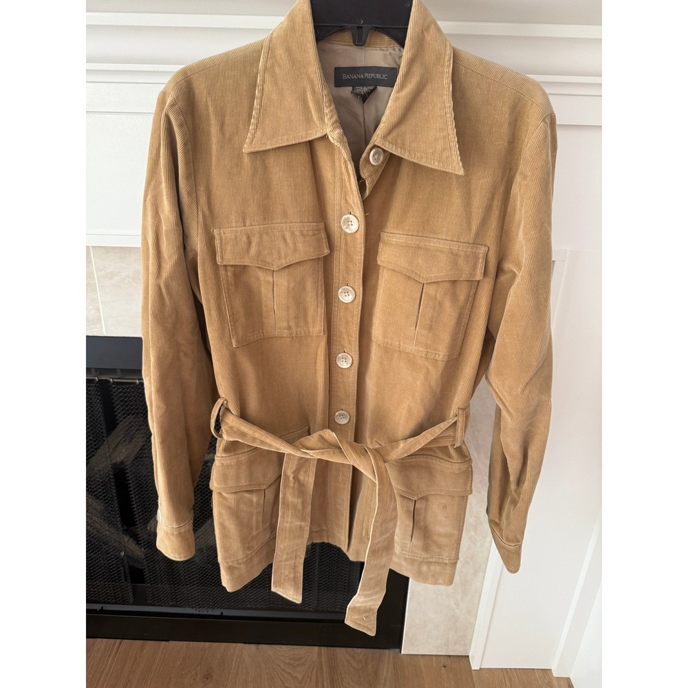 Banana Republic Corduroy Jacket Tan Brown Utility Belted Safari Style Medium - Picture 4 of 5